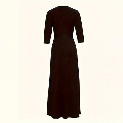 Women's Summer Geometric Print Maxi Dresses Casual 3 4 Sleeve V-Neck Tie Waist Long Dress