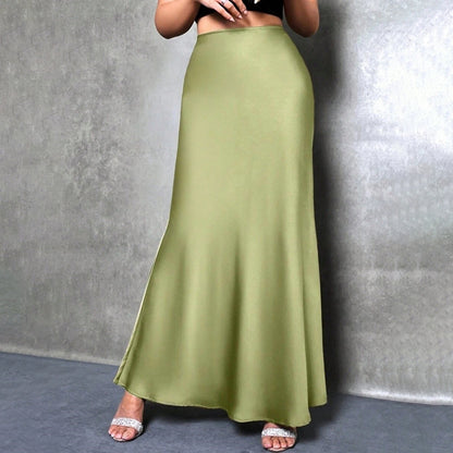 Satin High Waist Flared Midi Skirt
