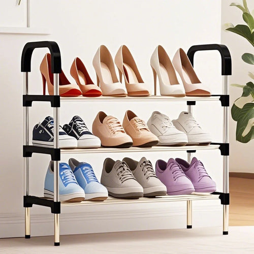 3 Tier Shoe Rack, Stackable Metal 9 Pairs Shoes Organizer Storage Shelf for Closet Door Entryway