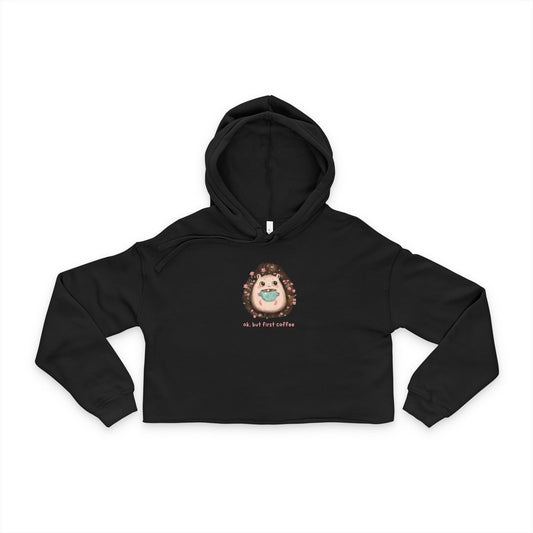 Cute Hedgehog Women's Cropped Hoodie, Cozy Layer, Gift for Her, Trendy Casual Wear, Birthday, Animal Lover Apparel