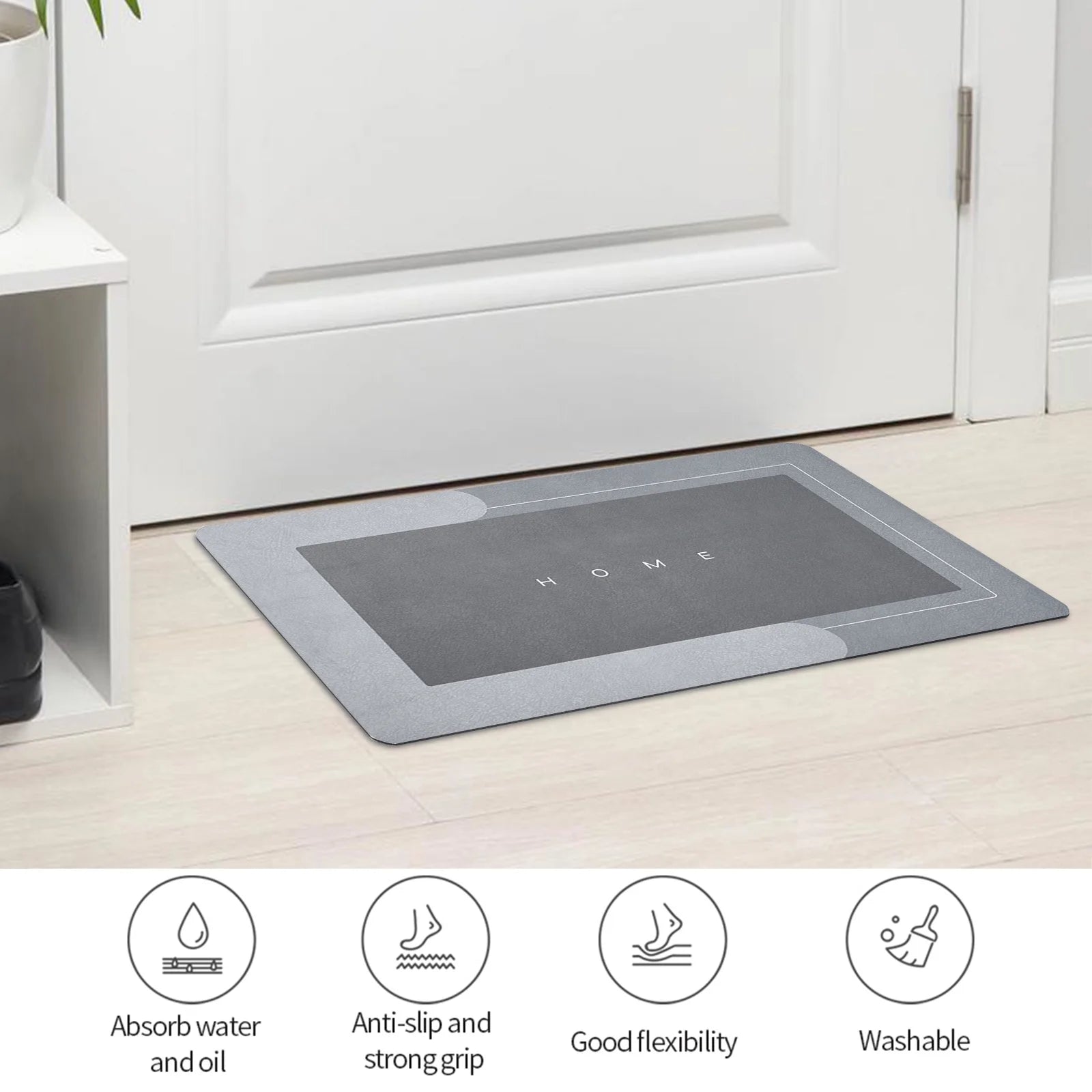 Bath Mat Bathroom Rug 20''X32'' Absorbent Non Slip Rug Soft Bath Shower Rug Floor Carpet Quick Drying, Gray