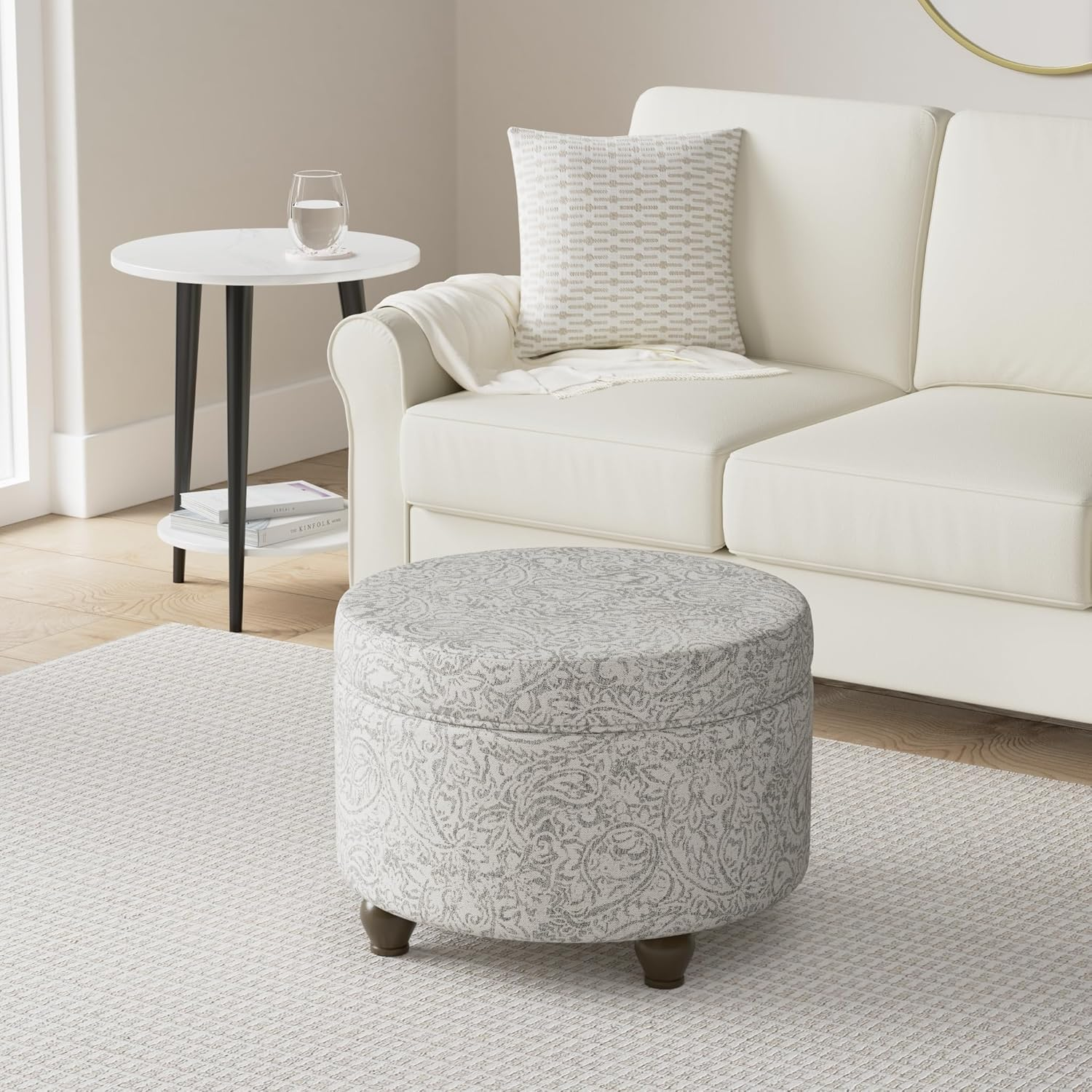Upholstered round Storage Ottoman